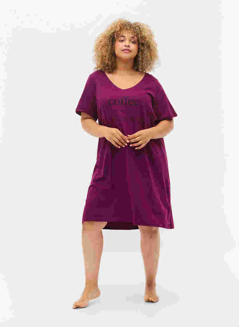 Katoenen nachthemd met print, D. Purple w. Coffee, Model image number 2