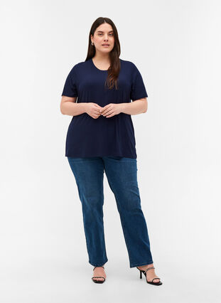 T-shirt met korte mouwen in ribstof, Navy Blazer, Model image number 2
