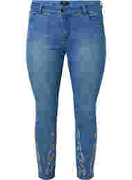 Cropped Emily jeans met borduursel, Blue denim