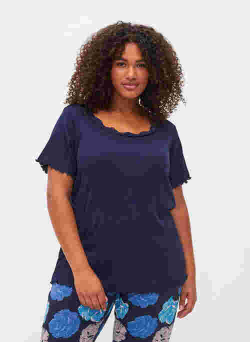 Nachthemd met korte mouwen en kanten randje, Peacoat, Model