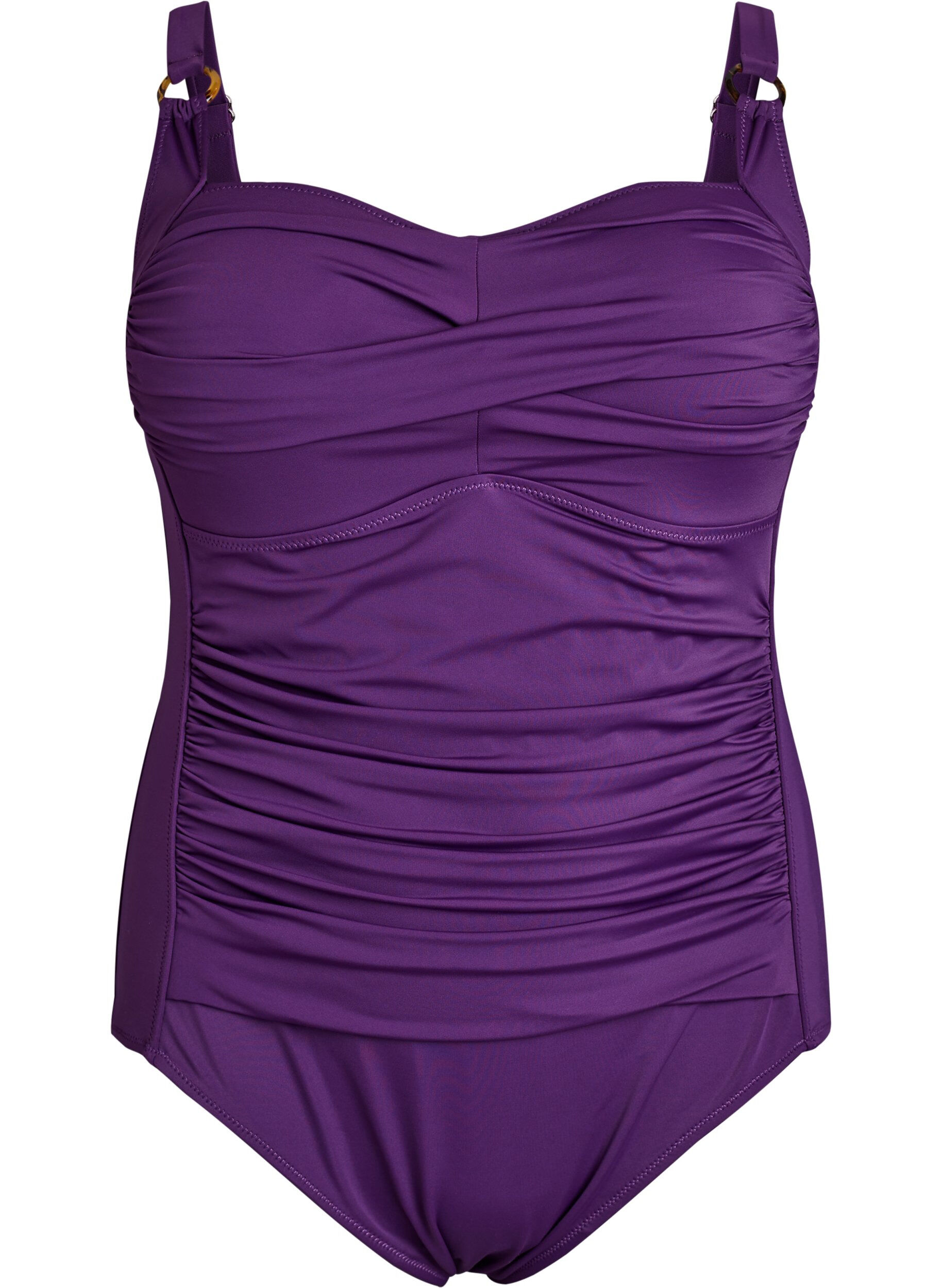 ZizziGewatteerd badpak met draperie, Paars, Packshot image number 0