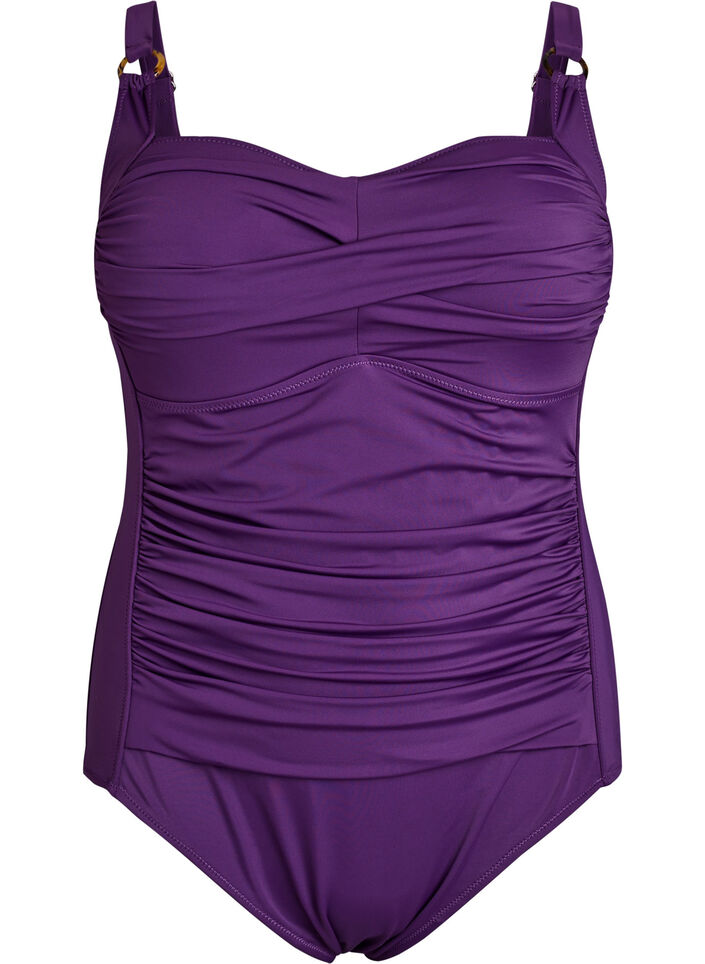 Gewatteerd badpak met draperie, Paars, Packshot image number 0