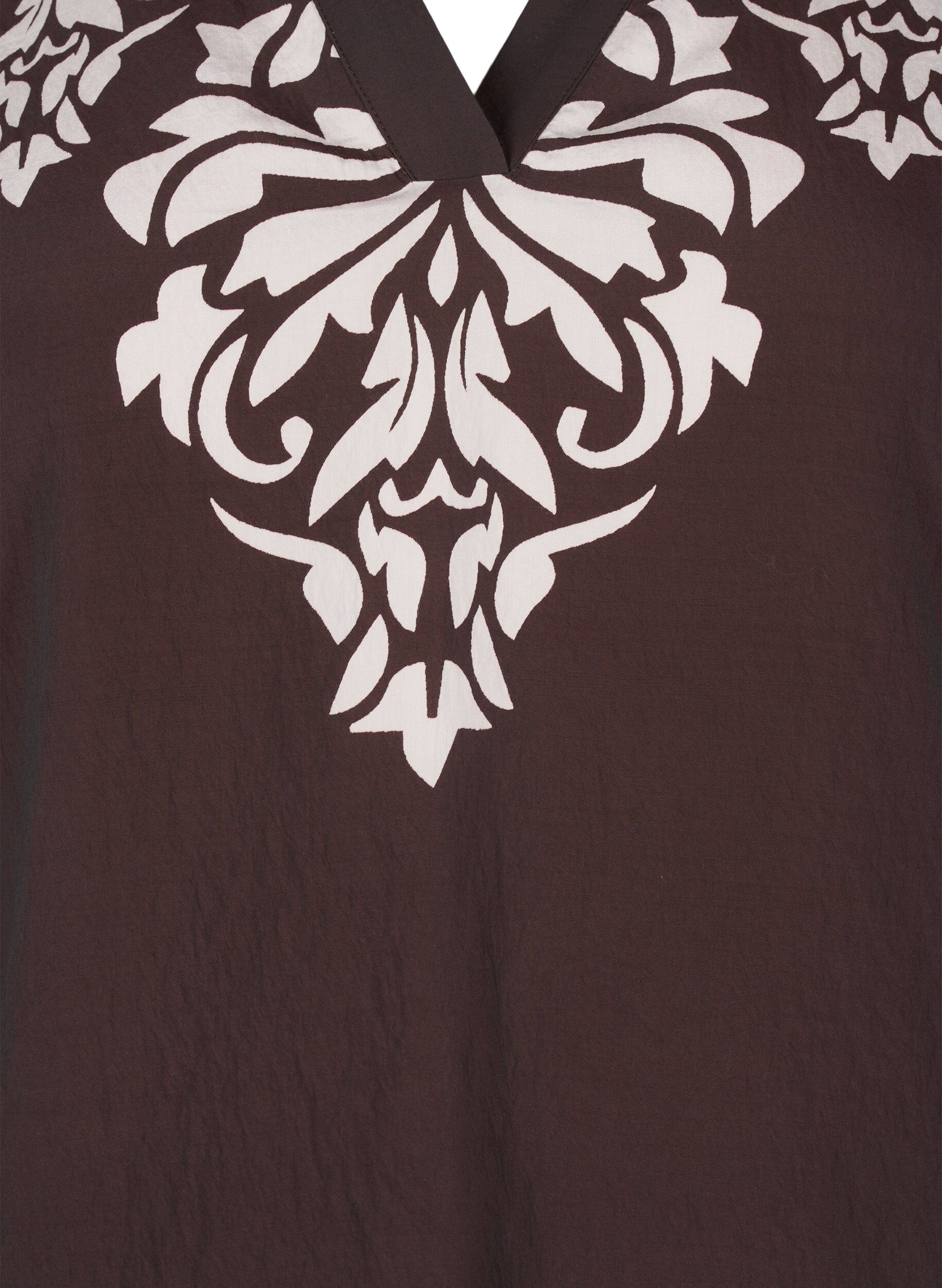 Zizzi Bloes met korte mouwen, print en ruches, Bruin, Packshot image number 2