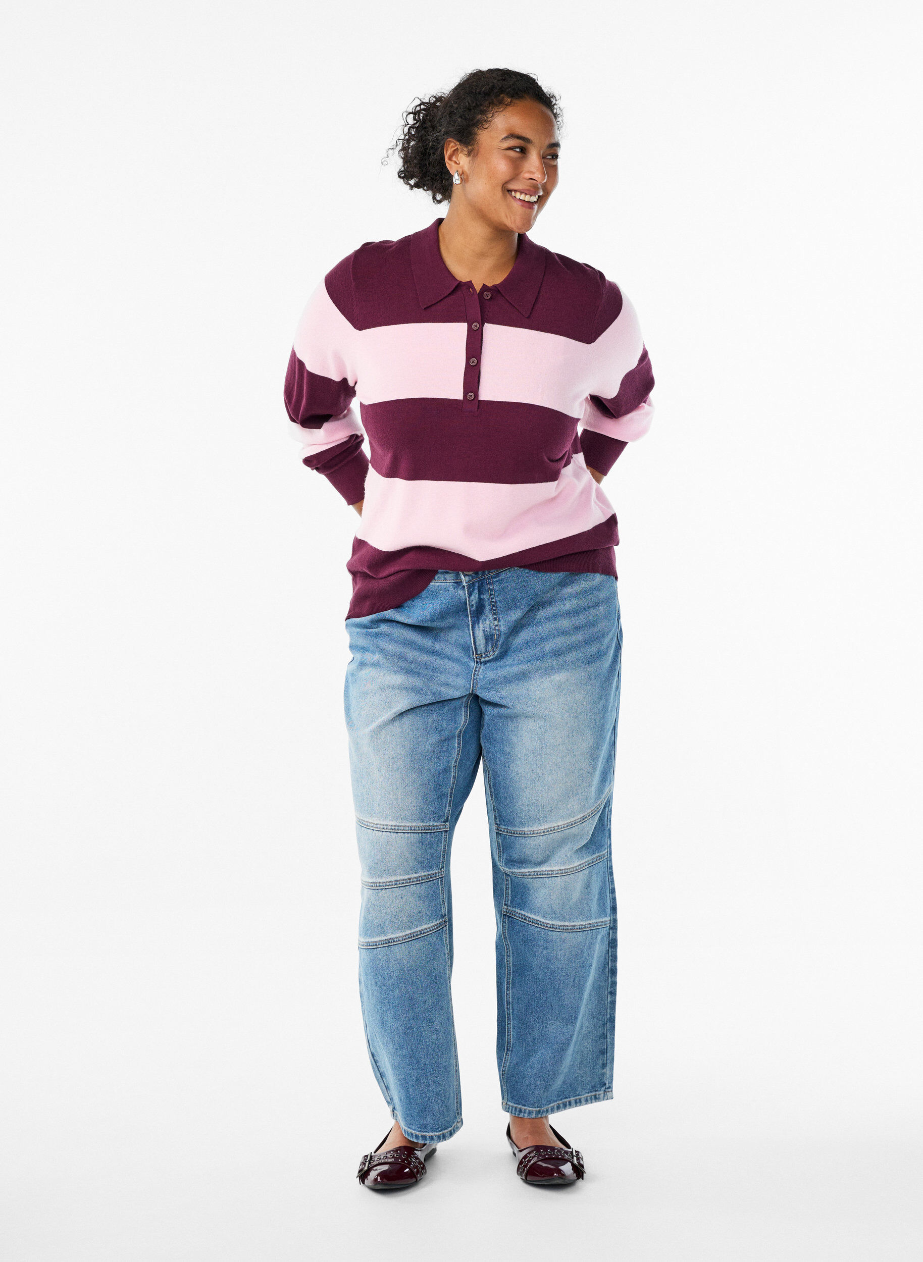 Zizzi Strik blouse met kraag, Rood, Model image number 1