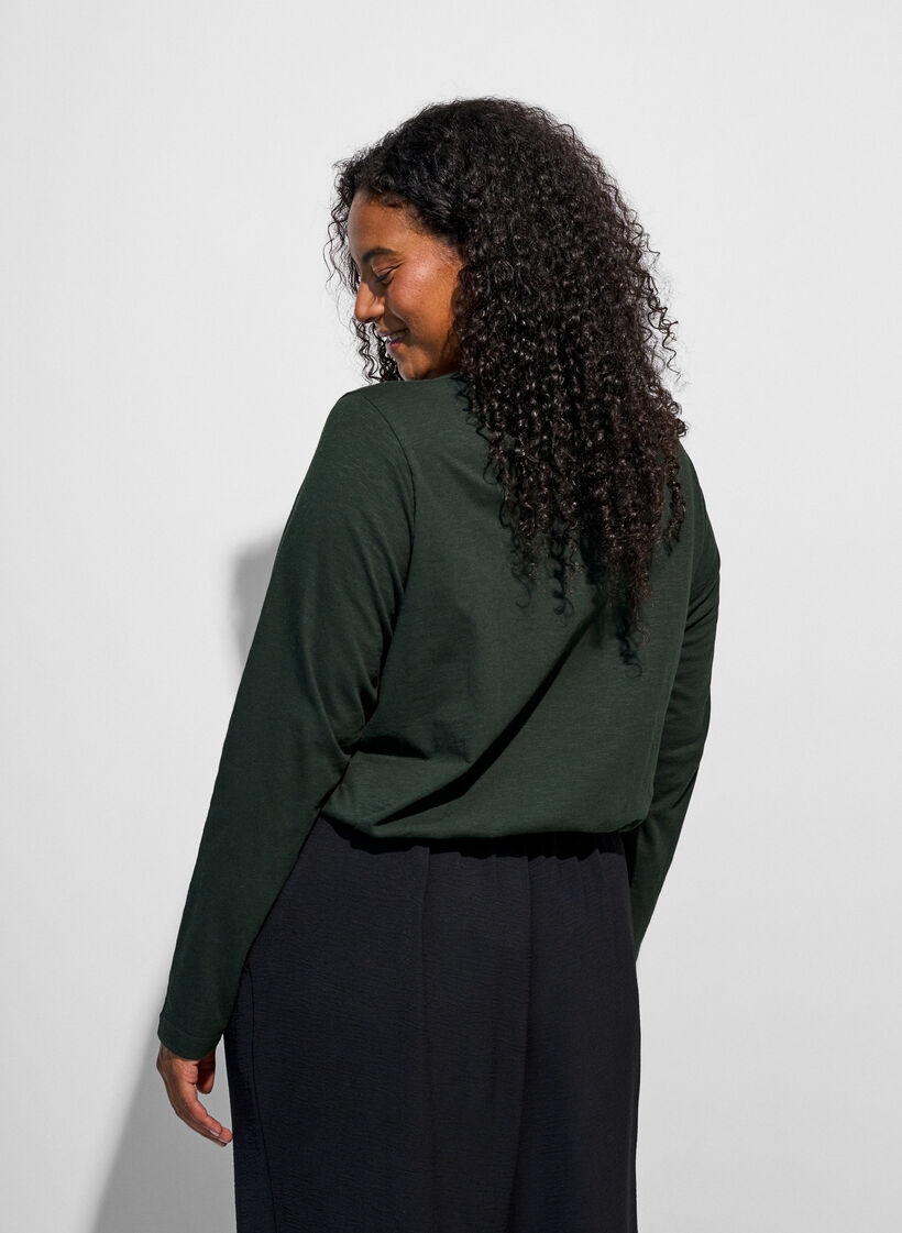 T-shirt met lange mouwen, V-hals en knopen, Groen, Model image number 2