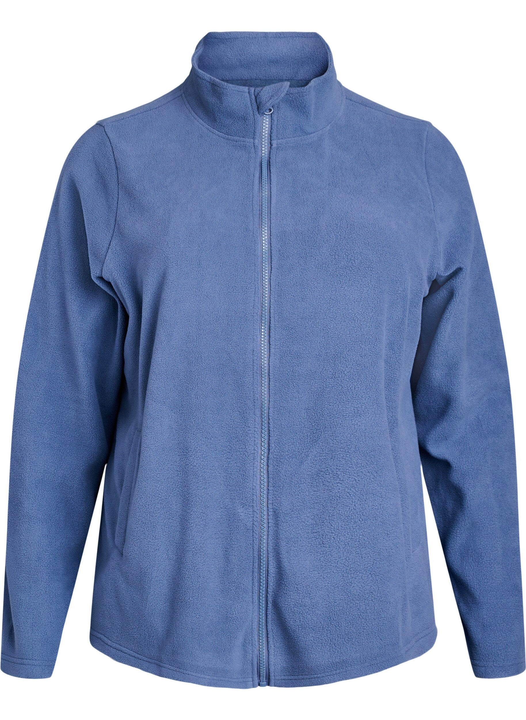 ZizziFleecetop met ritssluiting en hoge kraag, Blauw, Packshot image number 0