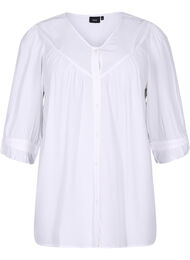 Viscose blouse met 3/4 mouwen en ruches, Bright White