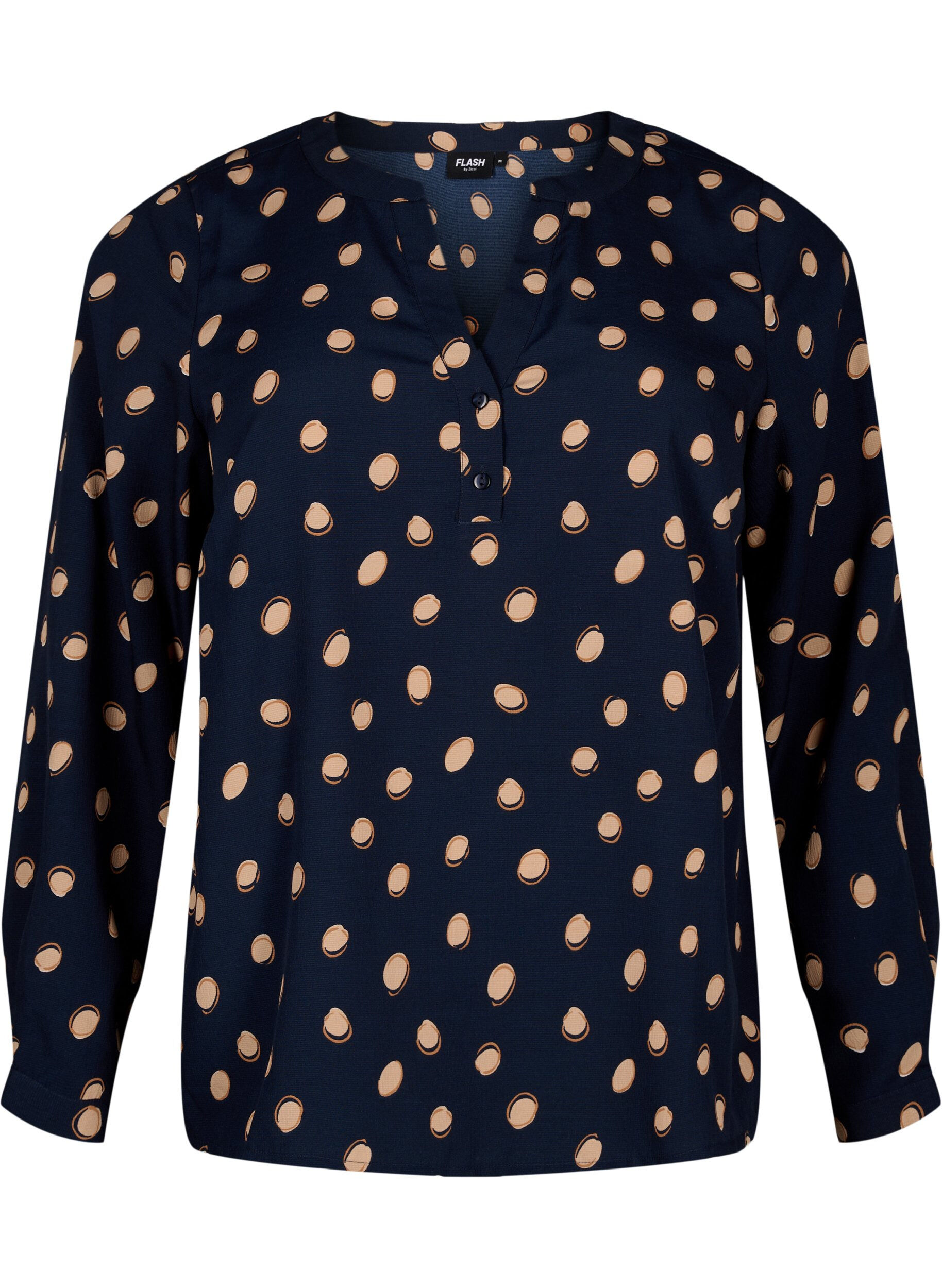 Zizzi FLASH - Blouse met lange mouwen en print, Blue Double Dot, Packshot image number 0