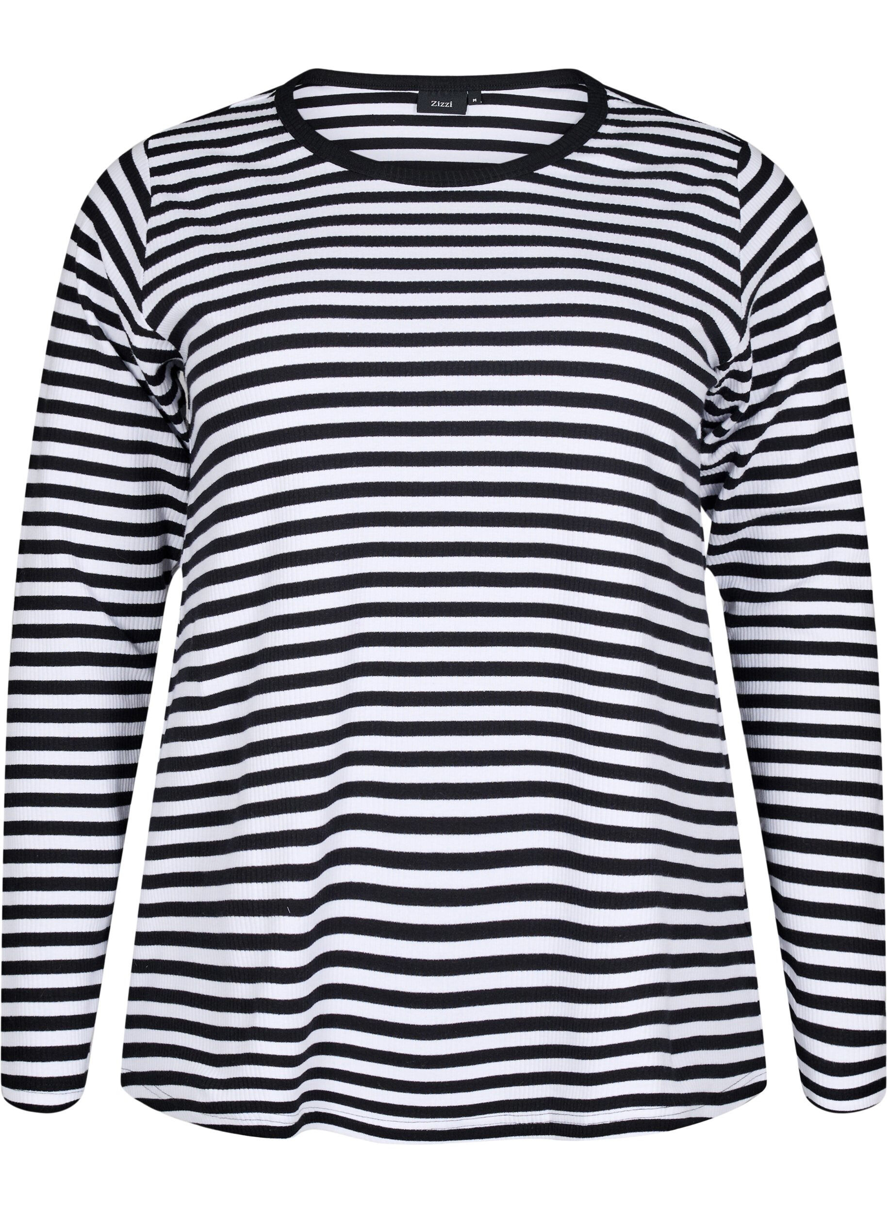 ZizziGestreepte blouse met lange mouwen, Zwart, Packshot image number 0