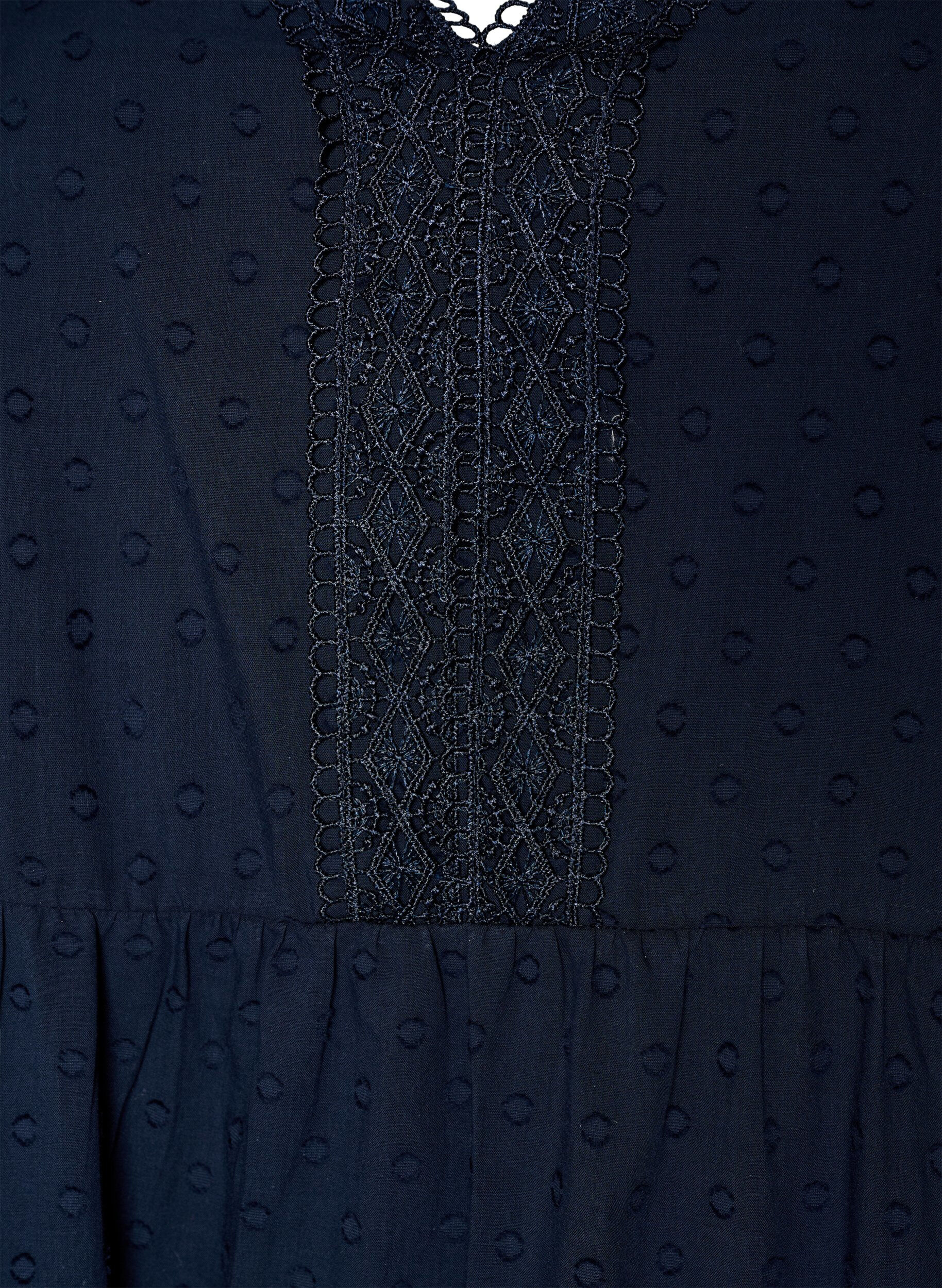 Zizzi Midi-jurk van gestructureerd katoen met crochet details, Blauw, Packshot image number 2