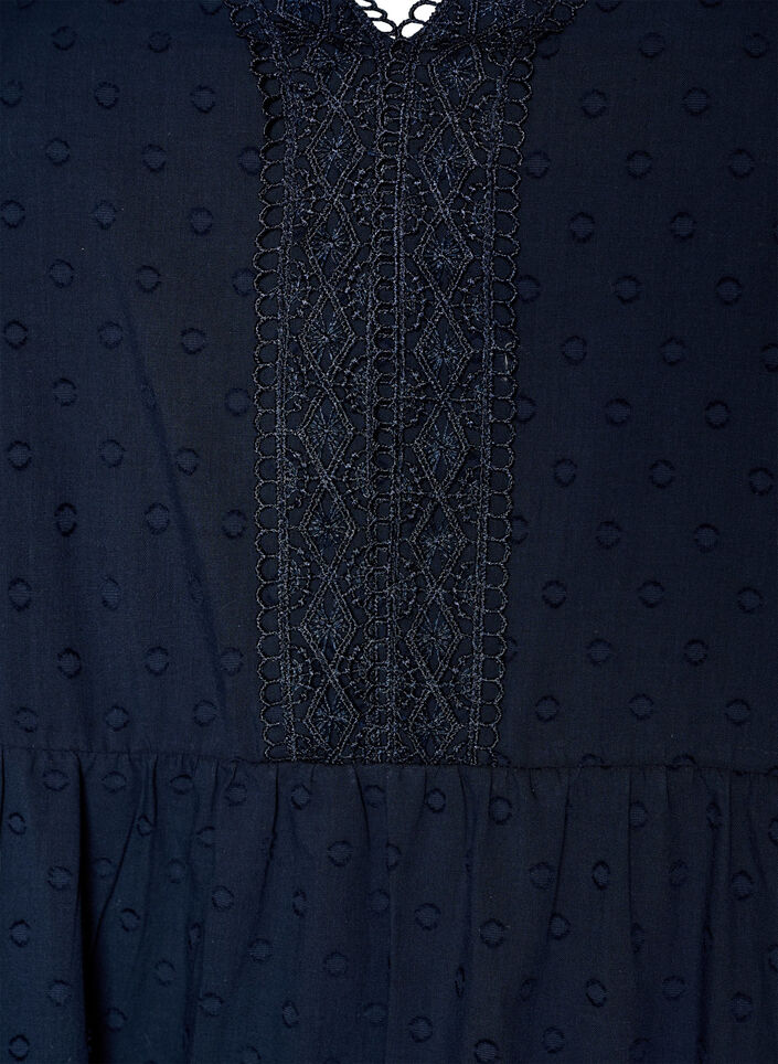 Midi-jurk van gestructureerd katoen met crochet details, Blauw, Packshot image number 2