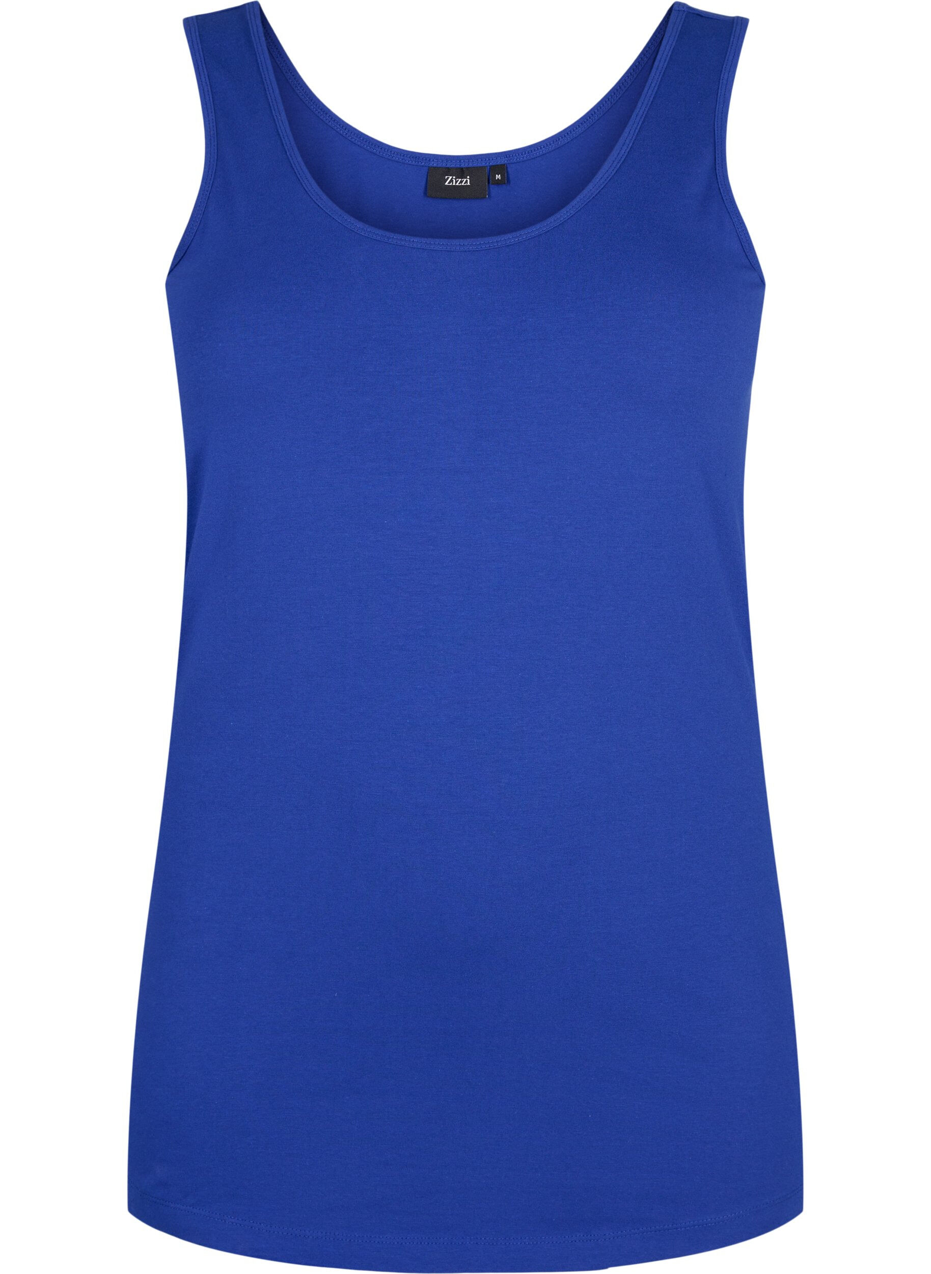 ZizziSolide kleur basis top in katoen, Blauw, Packshot image number 0