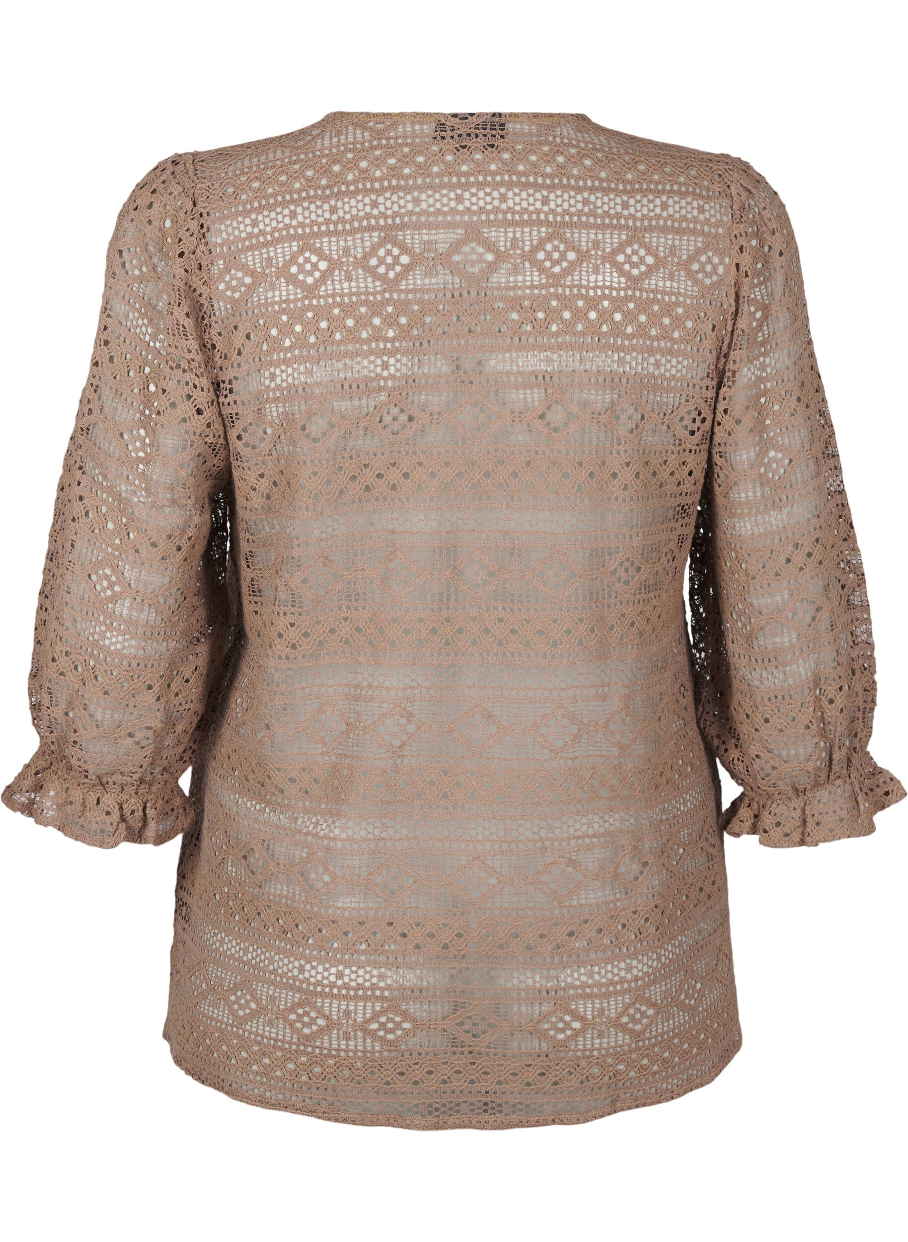 Zizzi Blouse met gatenpatroon en 3/4 mouwen, Bruin, Packshot image number 1