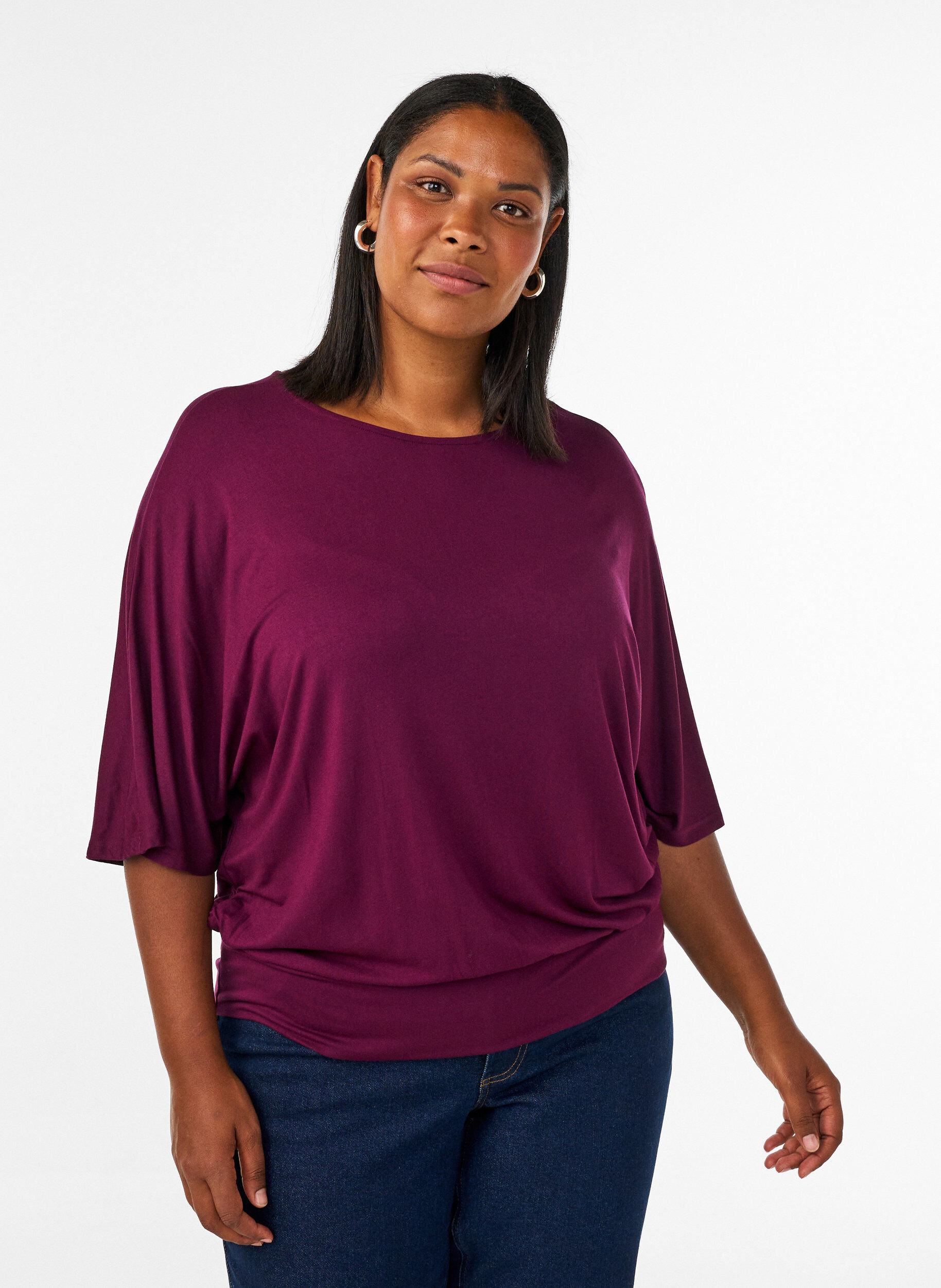 ZizziJersey blouse met halflange ballonmouwen, Paars, Model image number 0