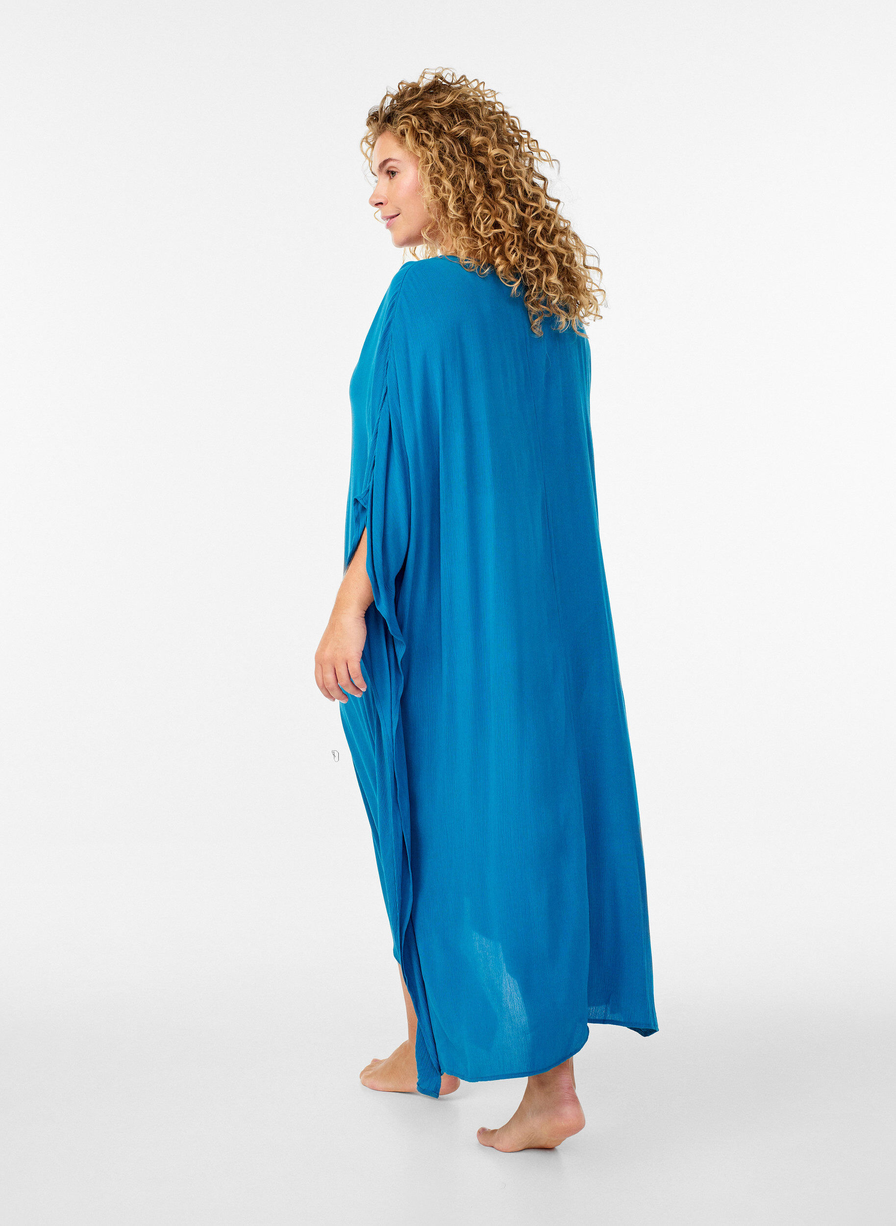 Zizzi Kaftan strandjurk met knopen, Blauw, Model image number 1