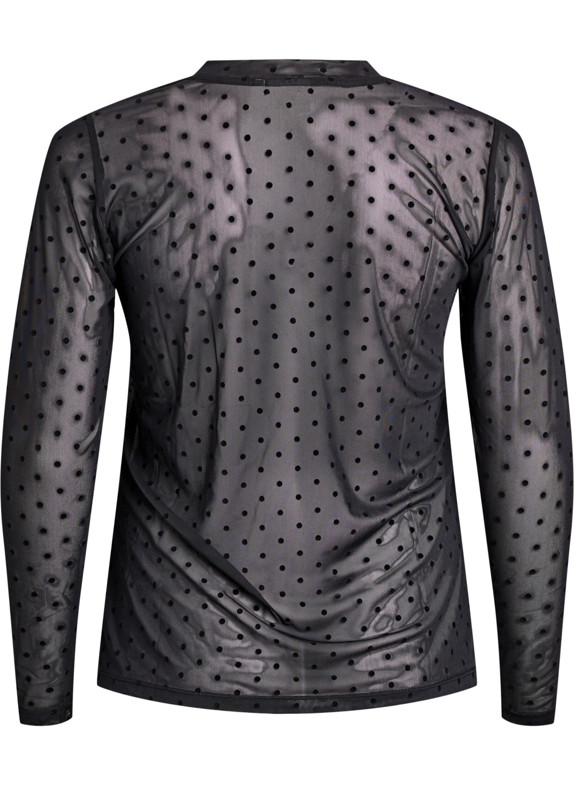 Zizzi Mesh blouse met stippen, Zwart, Packshot image number 1