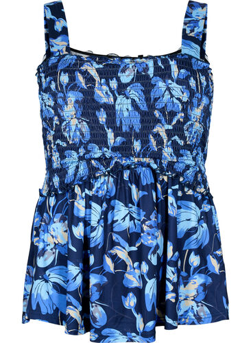 Borstvoedingsvriendelijke top met kousenband, Blue Flower Print, Packshot image number 0