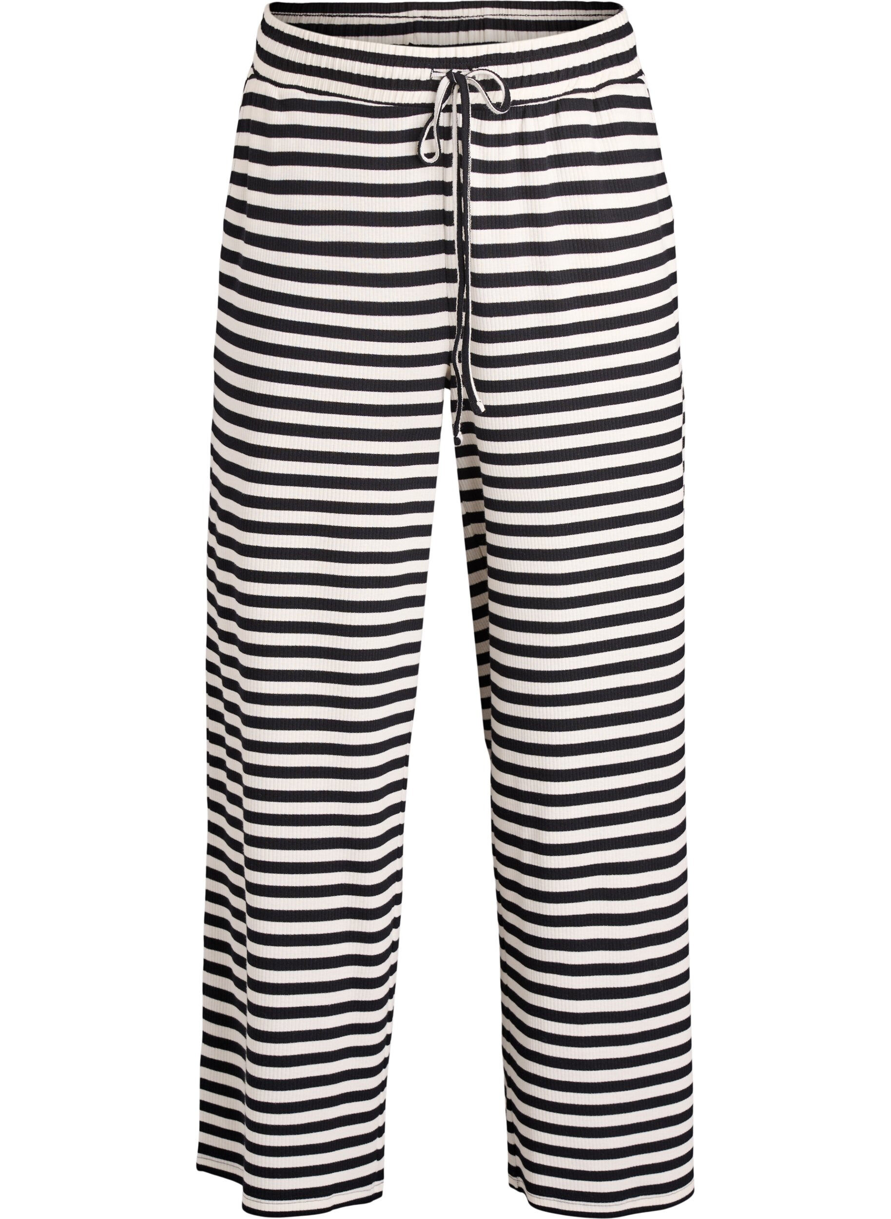 Zizzi Gestreepte pyjamabroek met een high waist en wijde pijpen, Zwart, Packshot image number 0