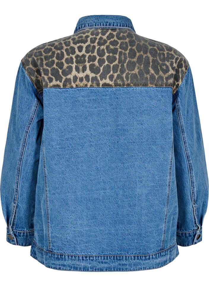 Denim shirt met luipaardprint details, Blauw, Packshot image number 1