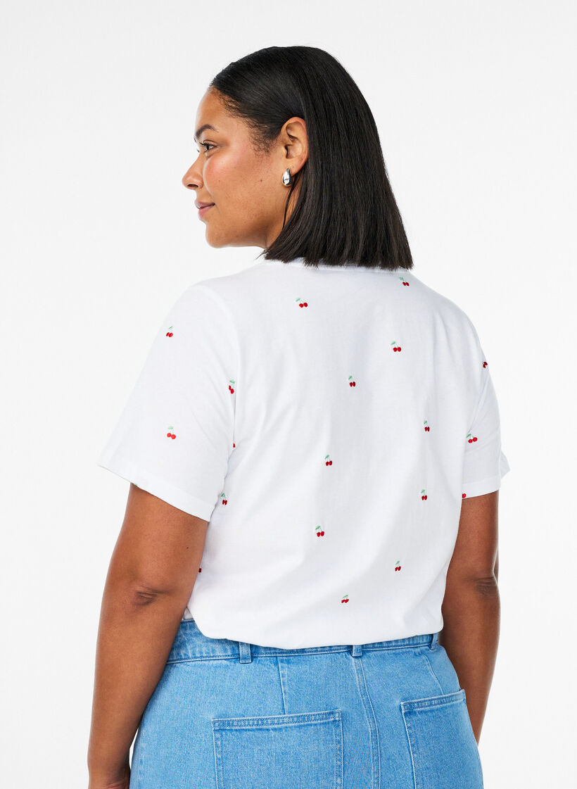 T-shirt in biologisch katoen met geborduurde motieven, Wit, Model image number 2
