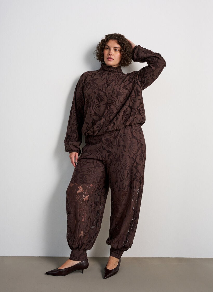 Bomberjack met jacquard bloemenpatroon, Bruin, Model image number 1