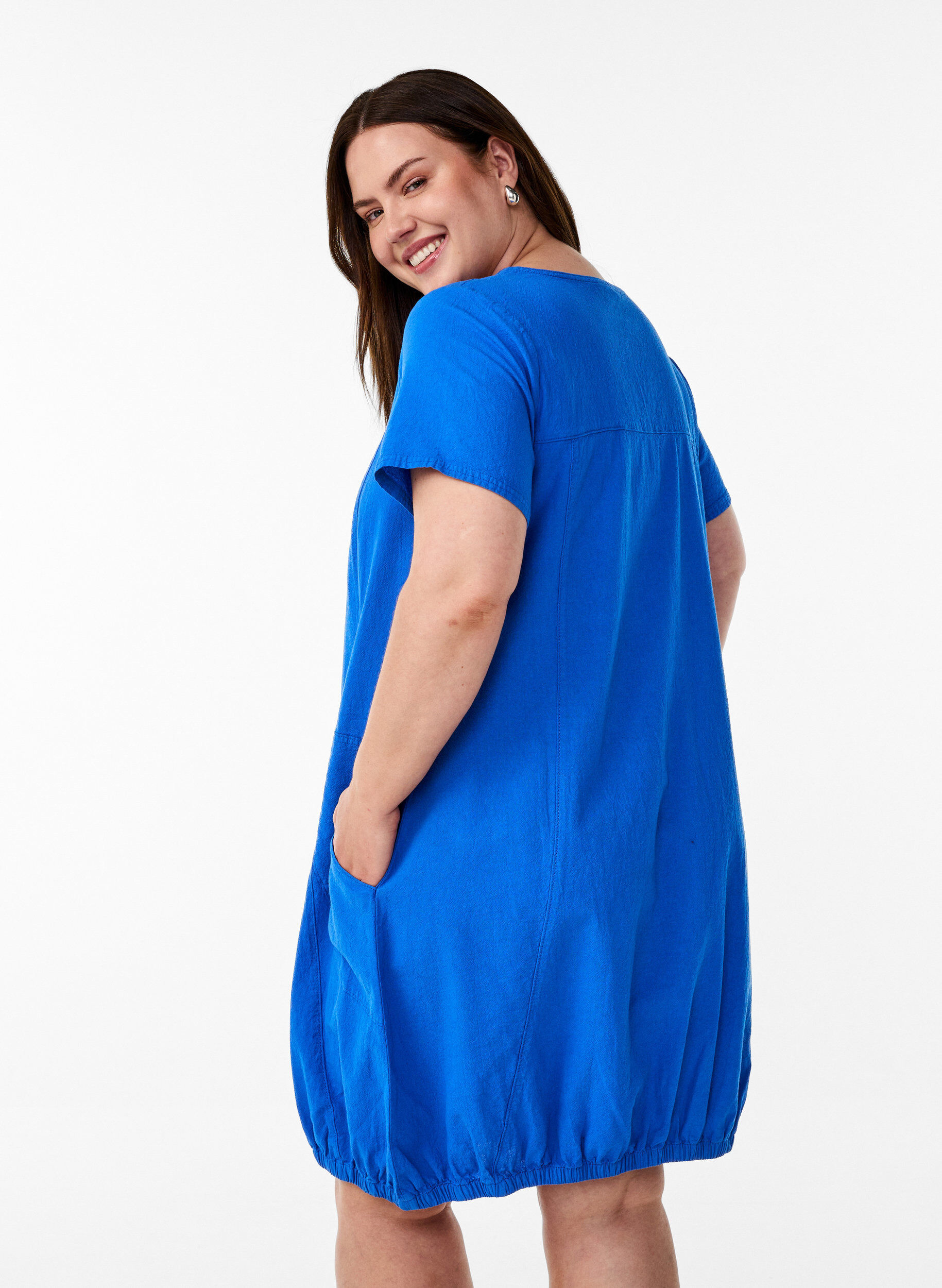 ZizziKatoenen jurk met korte mouwen, Blauw, Model image number 2