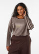 Gestreepte blouse met lange mouwen, Bruin, Model image number 0
