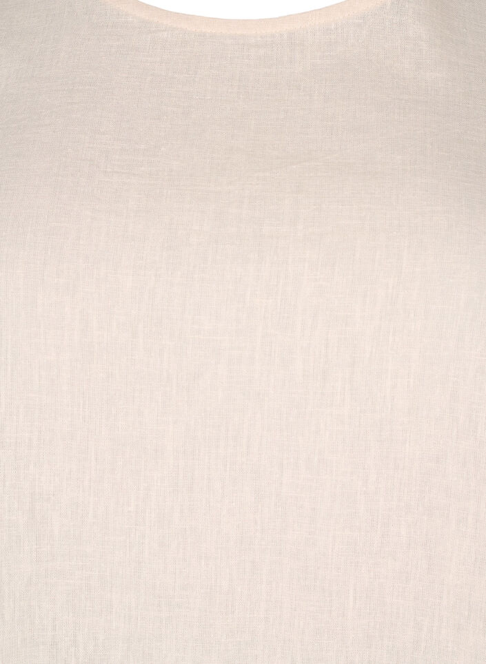 Blouse met korte mouwen van katoenmix met linnen en kanten details, Sandshell, Packshot image number 2