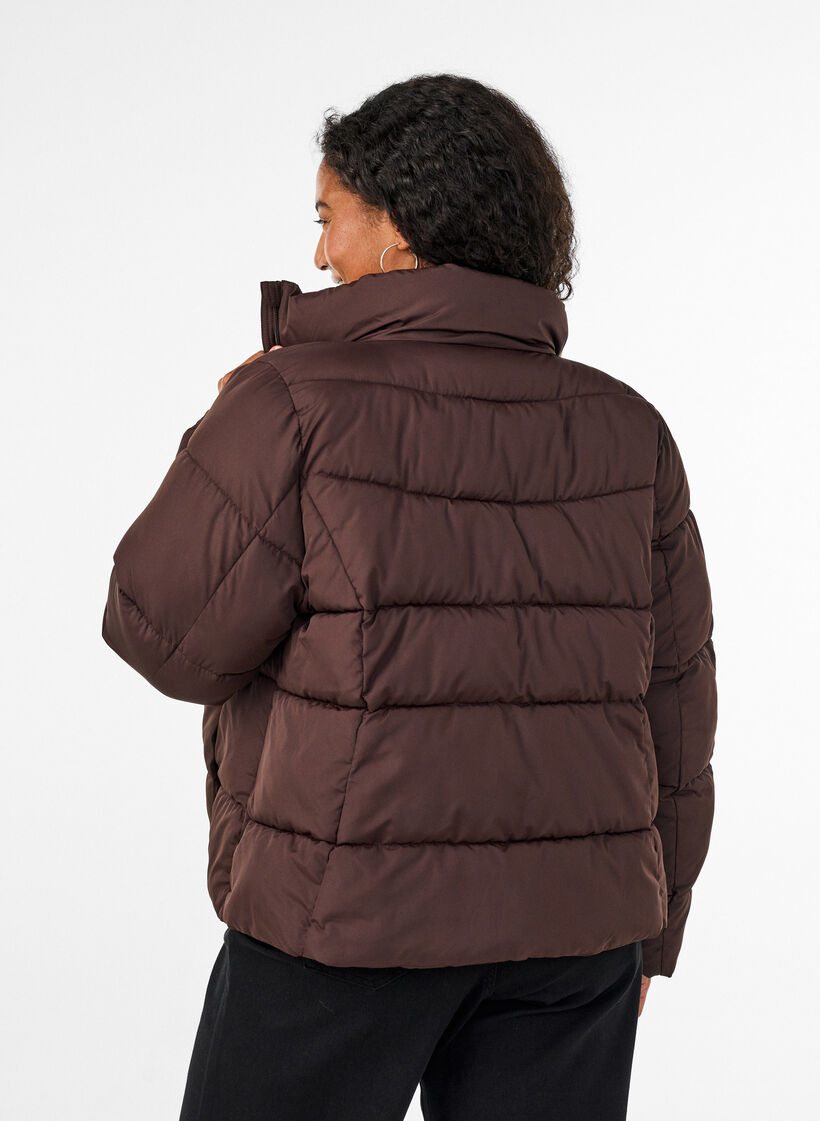 Korte pufferjas met hoge kraag, Bruin, Model image number 2