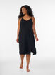 Viscose nachthemd met kant en splitten, Zwart, Model image number 0