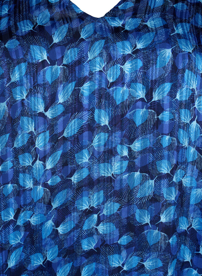 Bedrukte jurk met V-hals en 3/4 mouwen, Navy Blazer Leaf AOP, Packshot image number 2