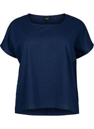 Katoenen blouse met korte mouwen van katoenmix met linnen, Navy Blazer