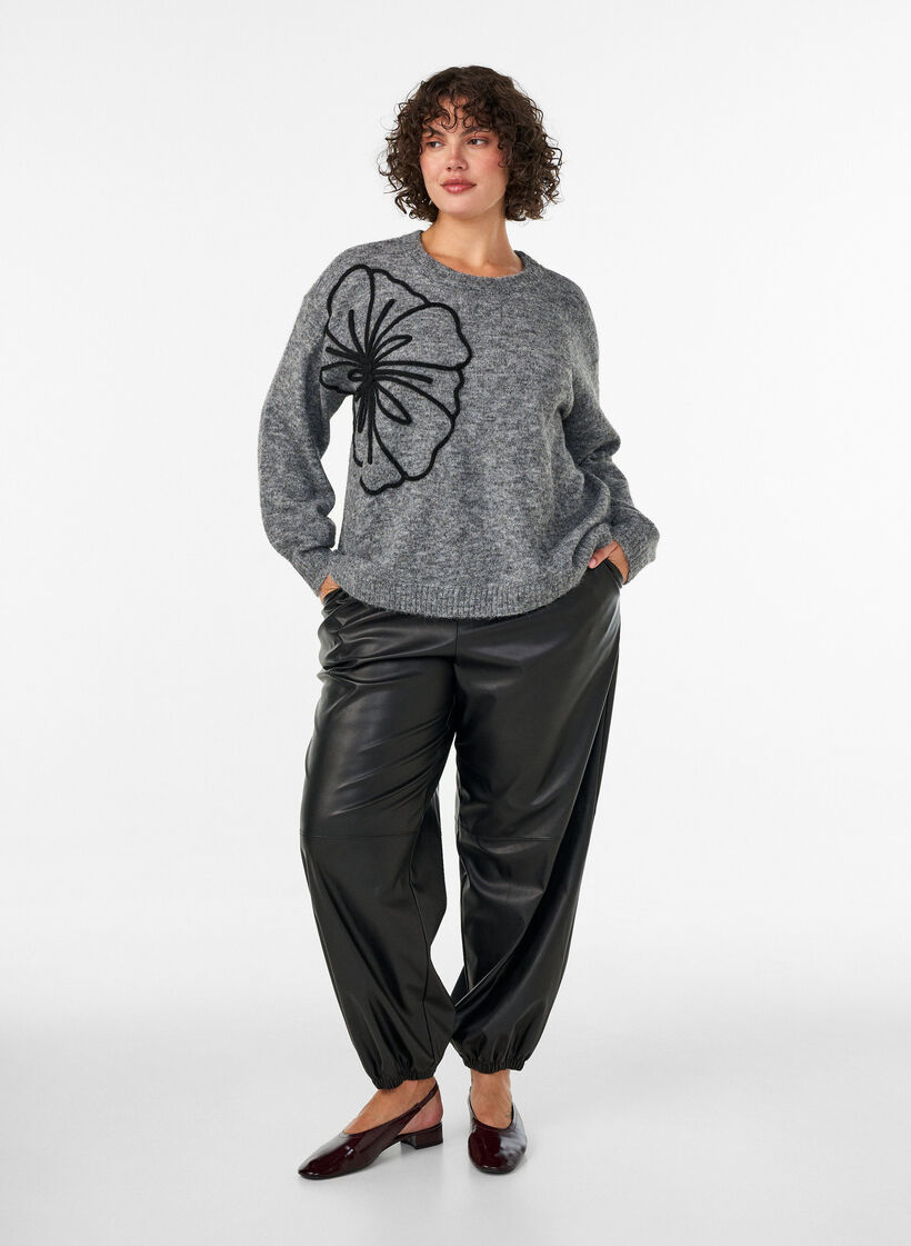 Jumper met bloemenapplicatie, Grijs, Model image number 1