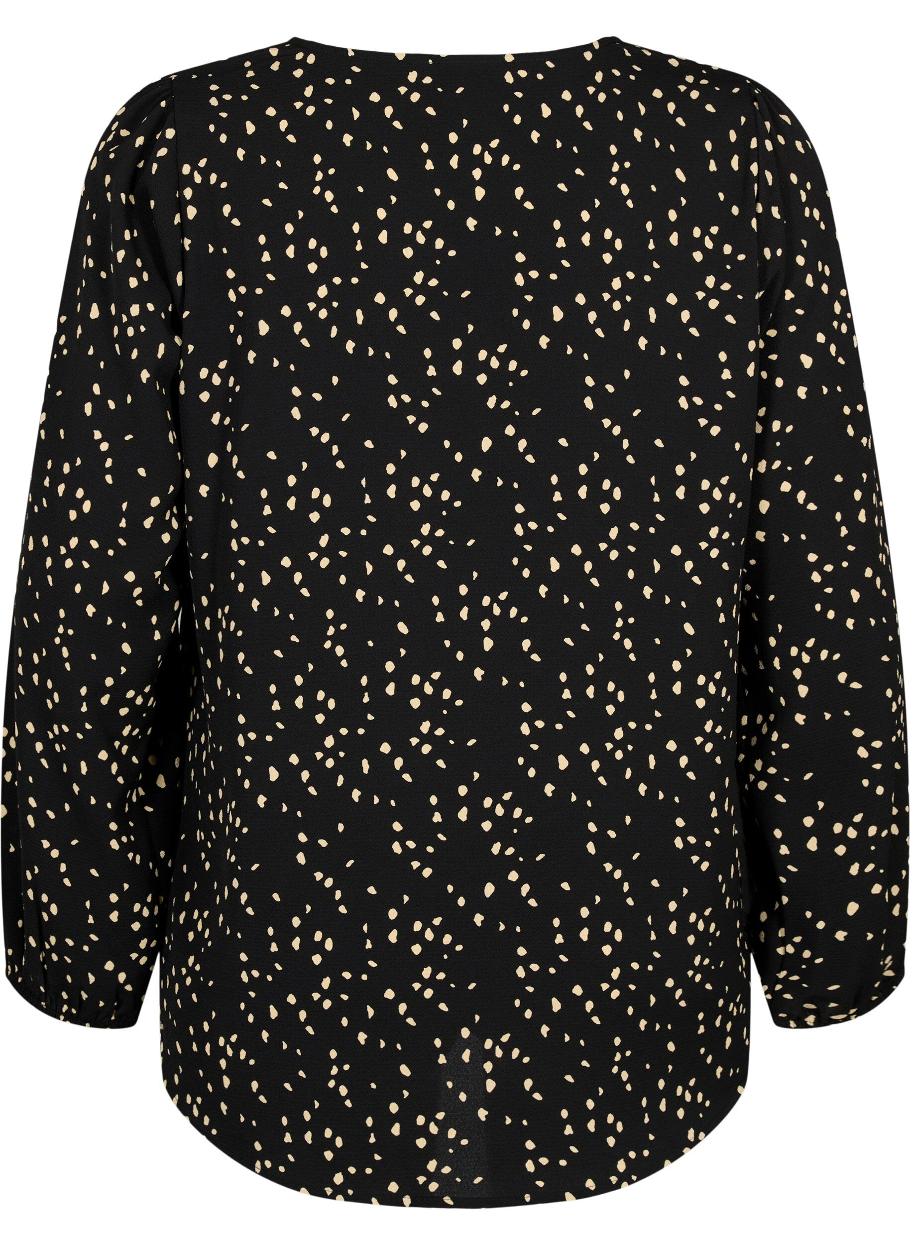 Zizzi Shirtblouse met V-hals en print, Black Dot AOP, Packshot image number 1