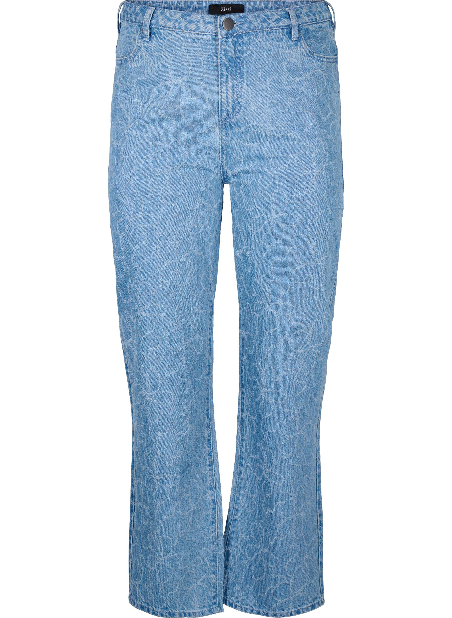 Zizzi Gemma jeans met een hoge taille en bloemenpatroon, Blauw, Packshot image number 0