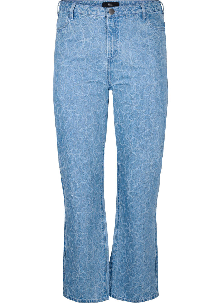 Gemma jeans met een hoge taille en bloemenpatroon, Blauw, Packshot image number 0