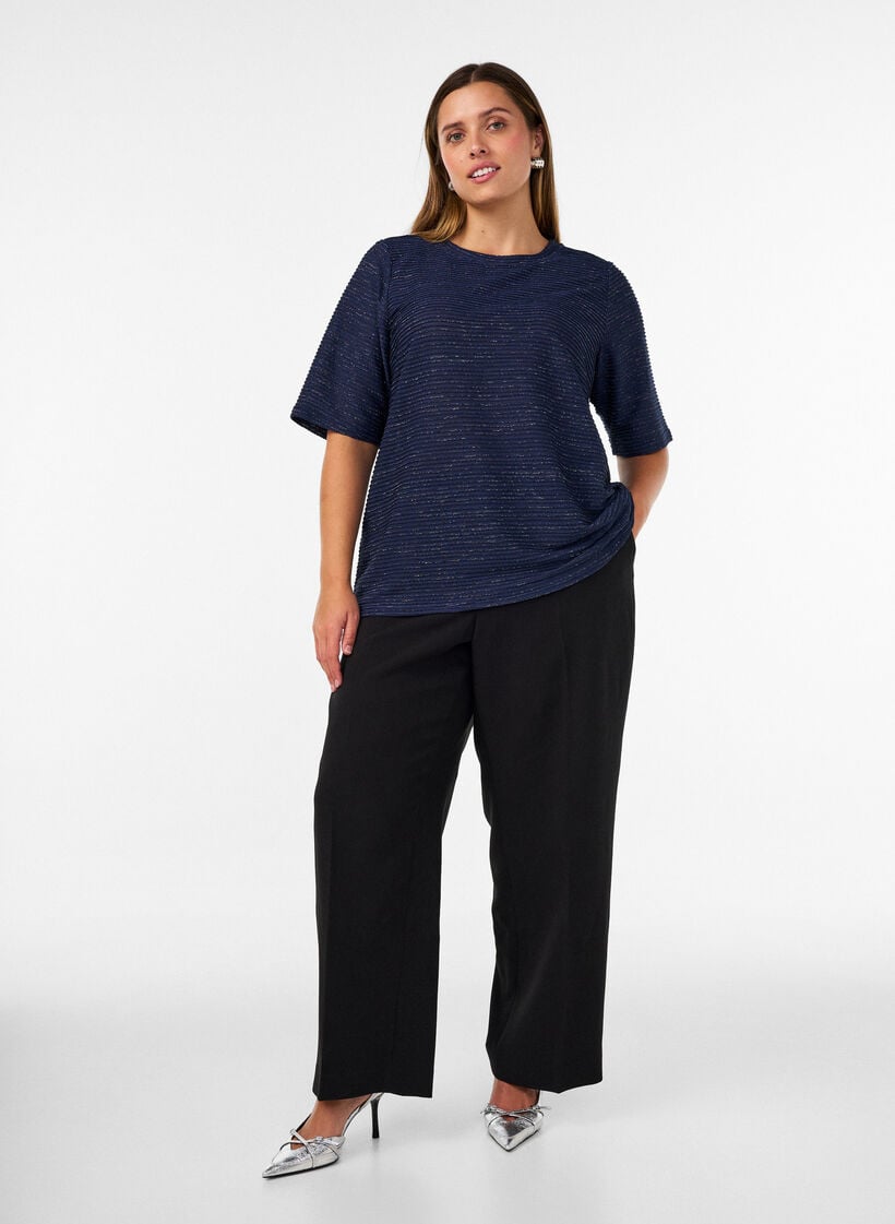 Blouse met structuur en glitter, Blauw, Model image number 1