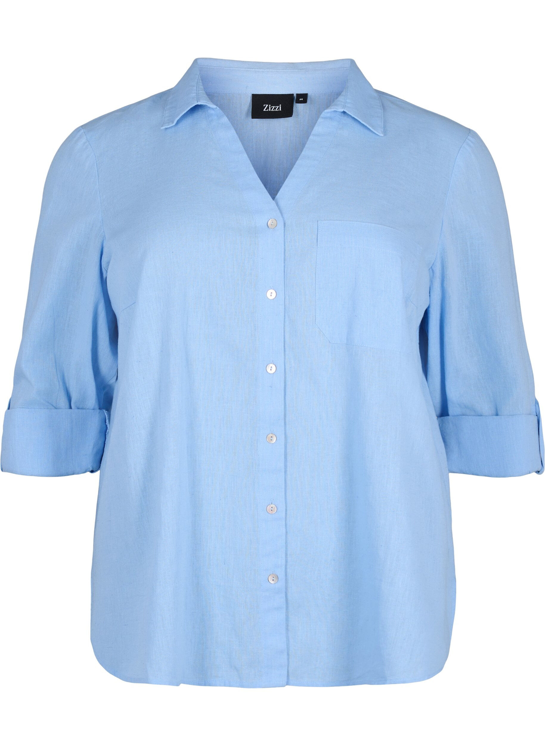Zizzi Overhemdblouse van katoen-linnenmix met knoopsluiting, Serenity, Packshot image number 0