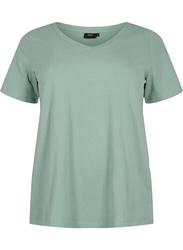 Basic t-shirt in effen kleur met katoen, Chinois Green, Packshot image number 0