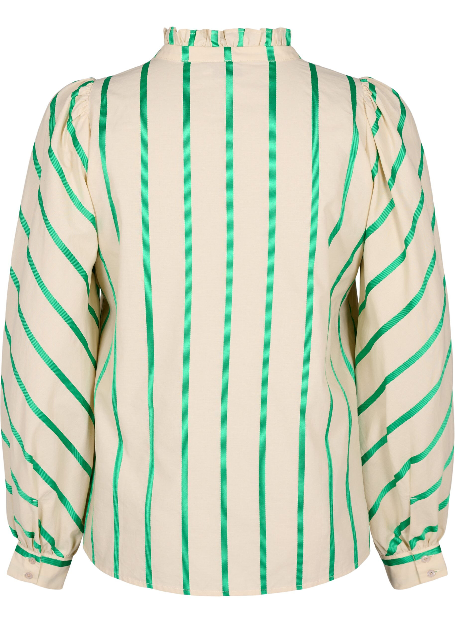 Zizzi Katoenen overhemdblouse met strepen en kraag met ruches, Beige Green Stripe, Packshot image number 1