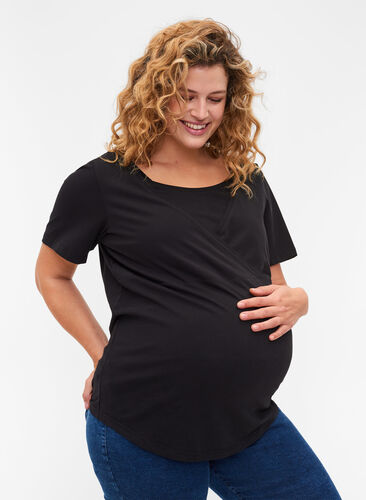 Zwangerschapst-shirt met korte mouwen in katoen, Black, Model image number 0