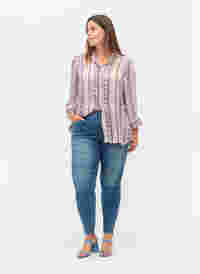 Cropped Amy jeans met rits, Blue denim, Model