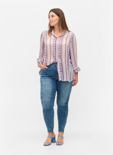 Cropped Amy jeans met rits, Blue denim, Model image number 0