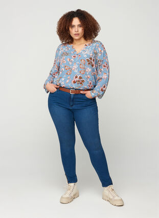 Cropped Amy jeans met hoge taille en ritssluiting, Dark blue denim, Model image number 2