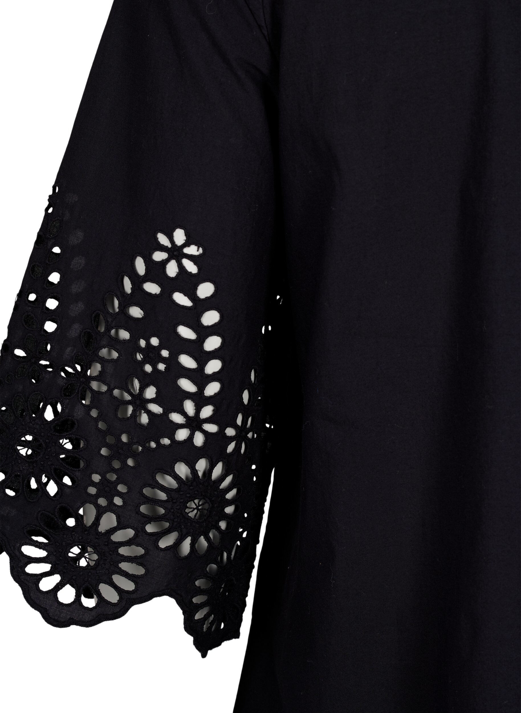 Zizzi Shirt blouse met broderie anglaise en 3/4-mouwen, Black, Packshot image number 3