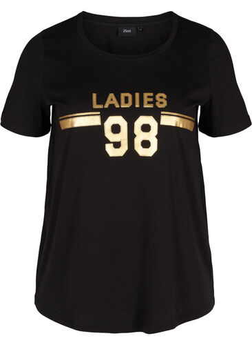 Katoenen t-shirt met print op de borst, Black LADIES 98, Packshot image number 0