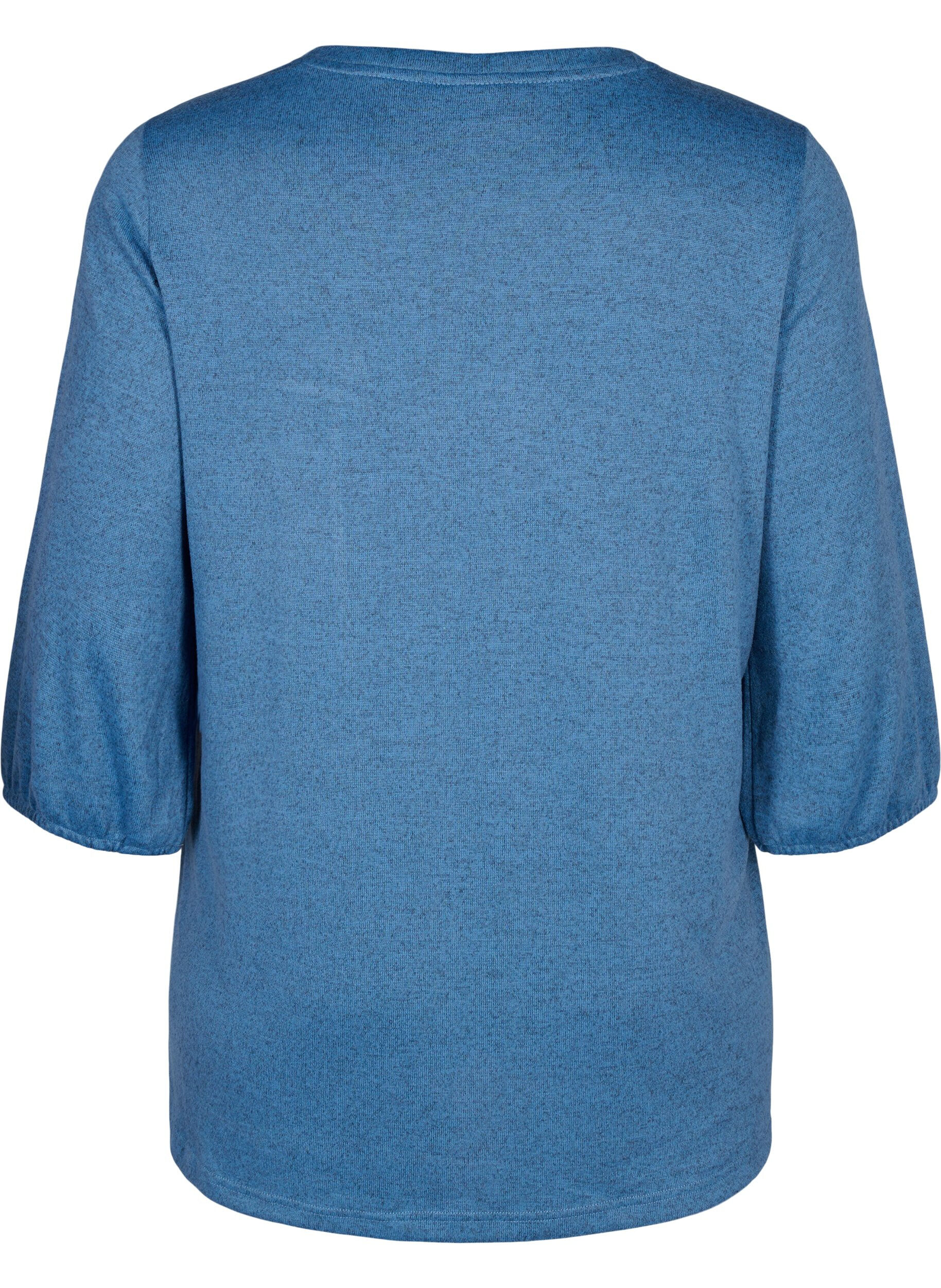 Zizzi Blouse met bloemenborduursel en 3/4 mouwen, Copen Blue Melange, Packshot image number 1