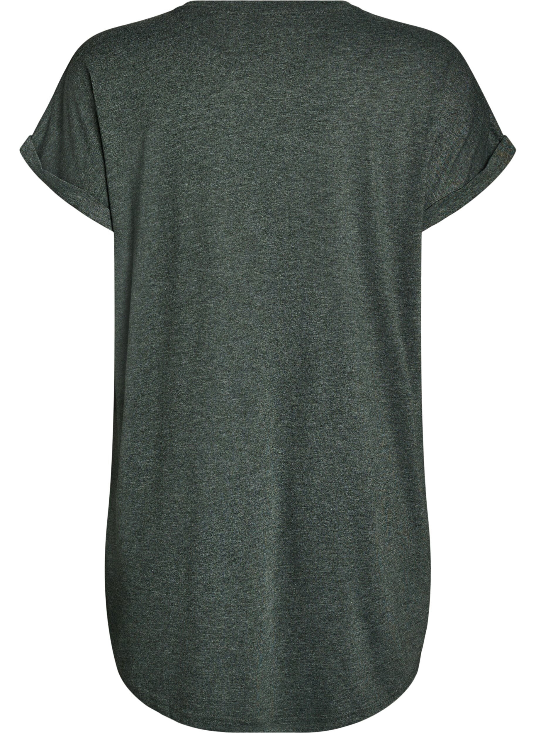 Zizzi Nachtjapon met korte mouwen en tekstopdruk, Groen, Packshot image number 1