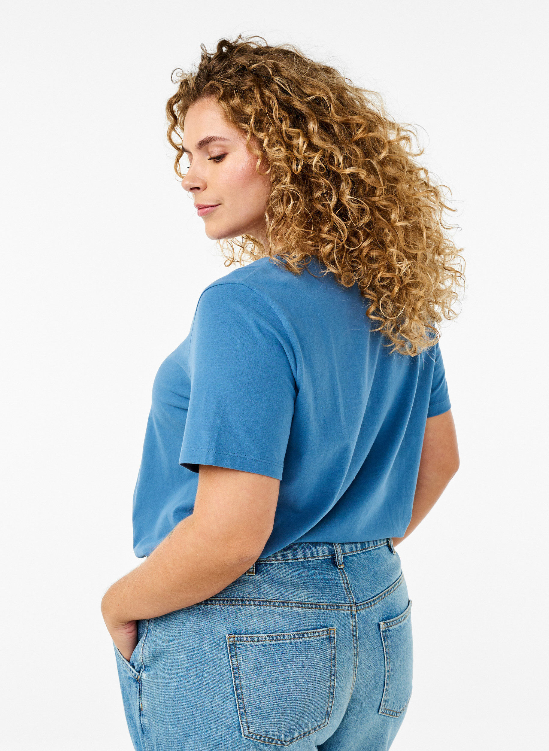 ZizziEffen basic T-shirt van katoen, Blauw, Model image number 1