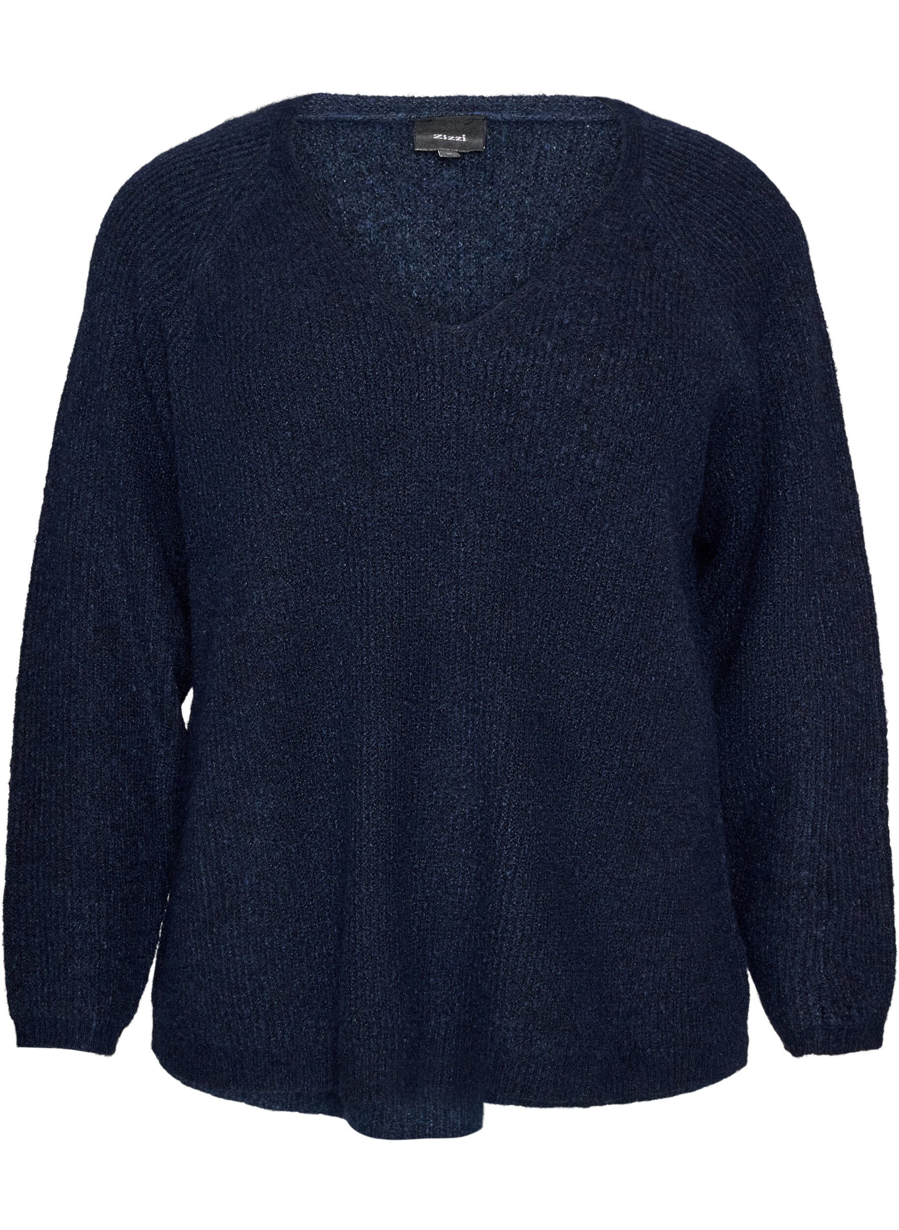 ZizziGebreide blouse met V-hals en raglanmouwen, Blauw, Packshot image number 0